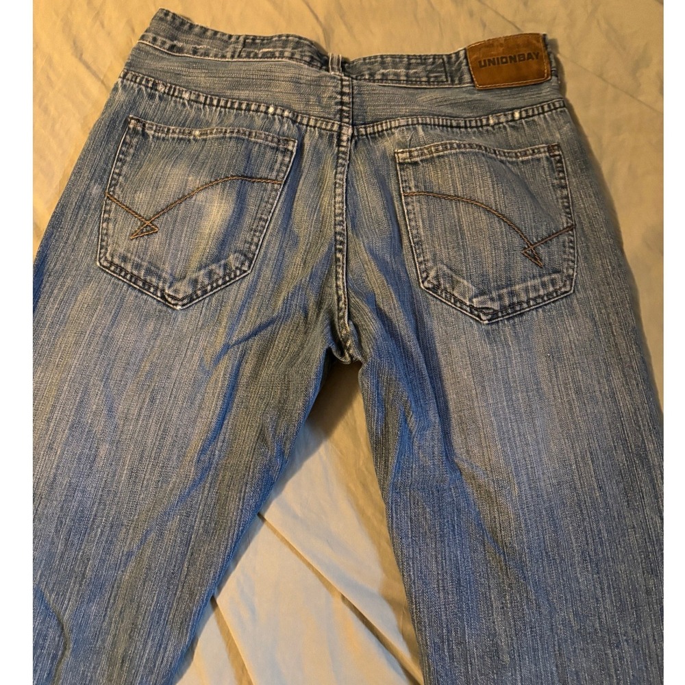 Unionbay Mens Distressed Straight Leg Blue Denim Jeans 34x34 Vintage Y2K Style - Picture 7 of 13